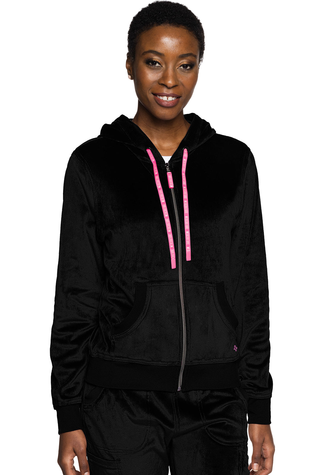 Velour Zip Front Logo Hoodie in Wine