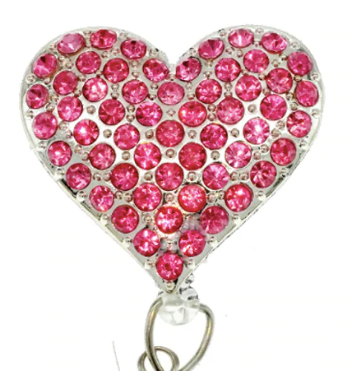 Pink Rhinestone Heart ID Badge Reel