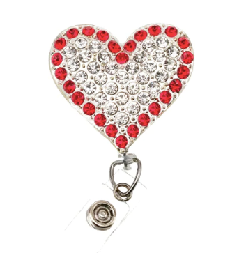 Red And White Rhinestone Heart ID Badge Reel