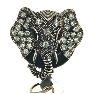 Silver Elephant Head ID Badge Reel